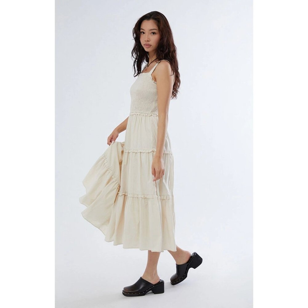 Dress Forum Cream Smocked Tiered Midi Dress -‎ Size M